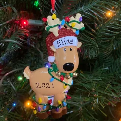 Reindeer Tangled In Lights Personalized Christmas Ornament OR1370
