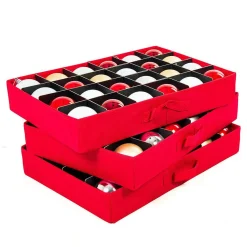Santa's Bags Red 3 Tray Ornament Storage Drawer With Lid SB-10452-RED