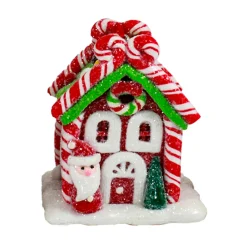 Set Of 3 Battery Operated Lighted Claydough Gingerbread Candy House Christmas Ornament D4107