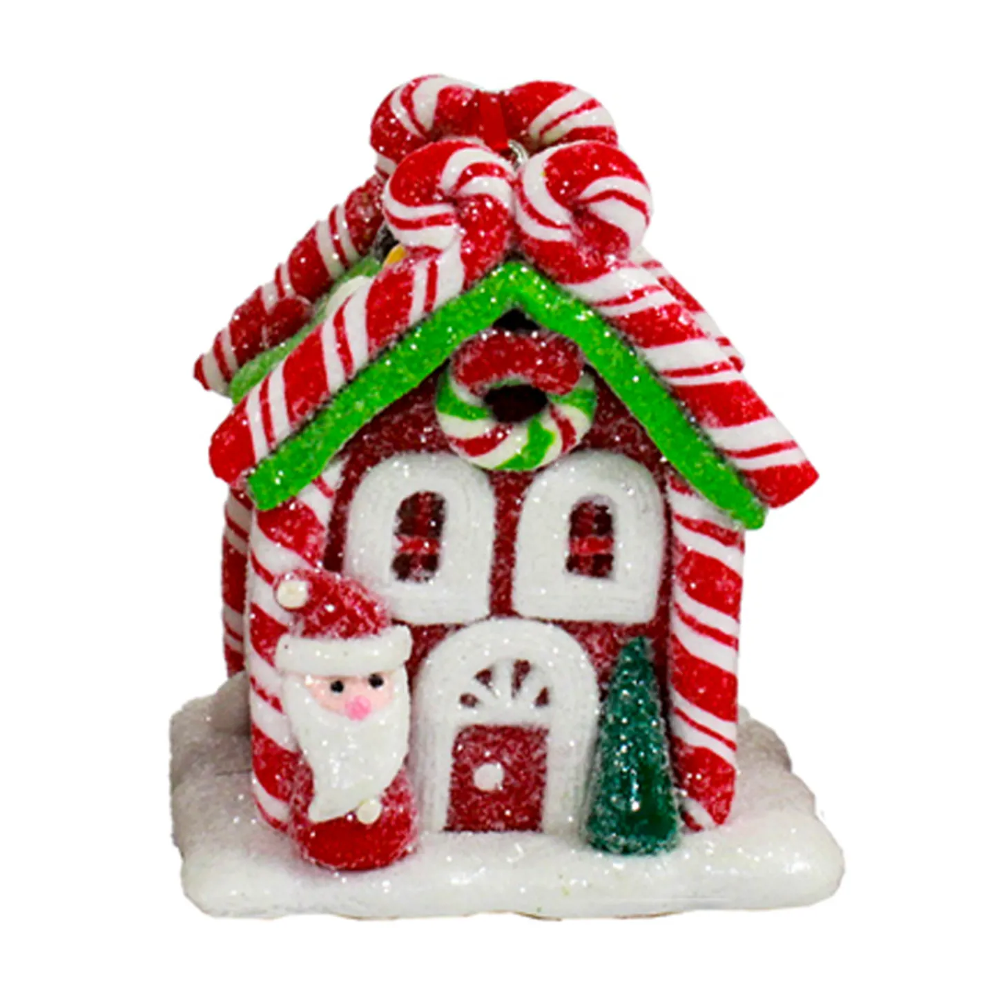 Set Of 3 Battery Operated Lighted Claydough Gingerbread Candy House Christmas Ornament D4107