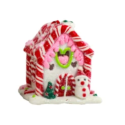 Set Of 3 Battery Operated Lighted Claydough Gingerbread Candy House Christmas Ornament D4107