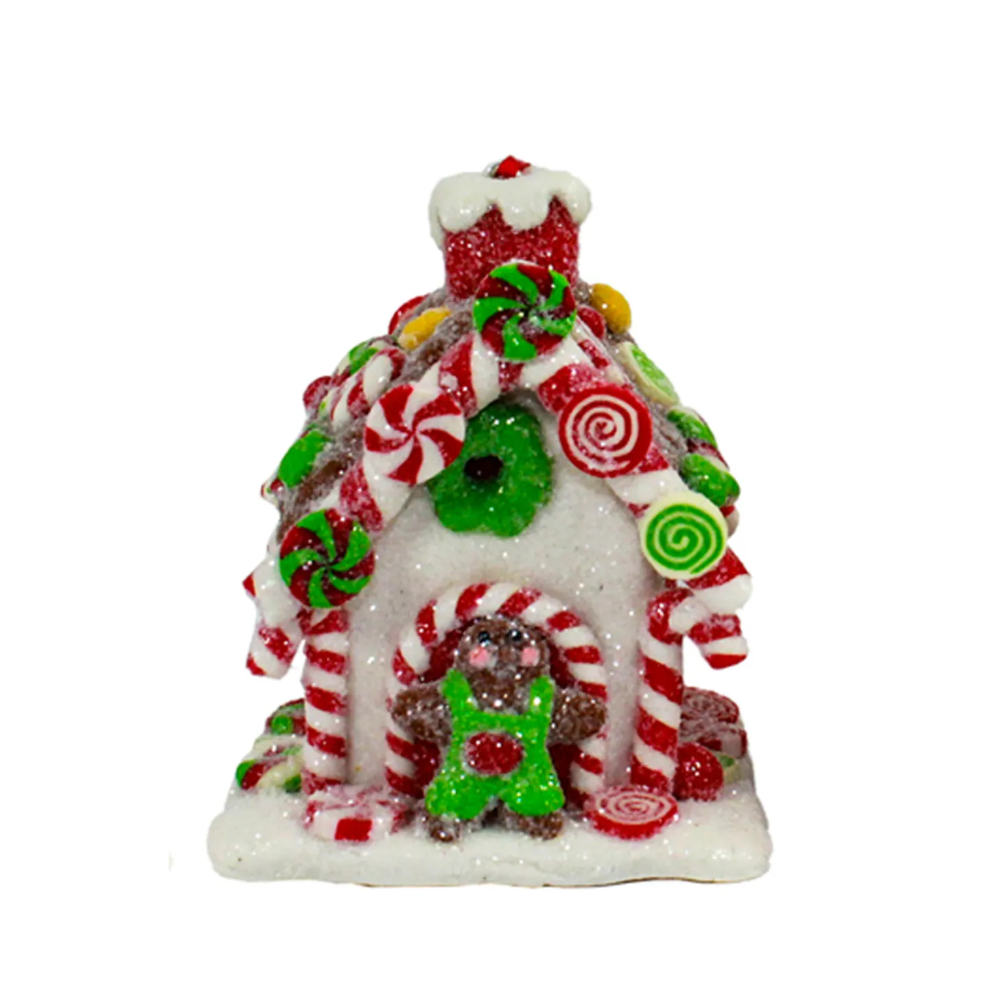 Set Of 3 Battery Operated Lighted Claydough Gingerbread Candy House Christmas Ornament D4107