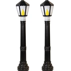 Set Of 2 Black Lamp Post Lighted Christmas Blow Molds C5051