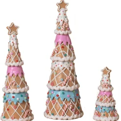 Set Of 3 Clay Dough Gingerbread Tree Christmas Decoration 2656770