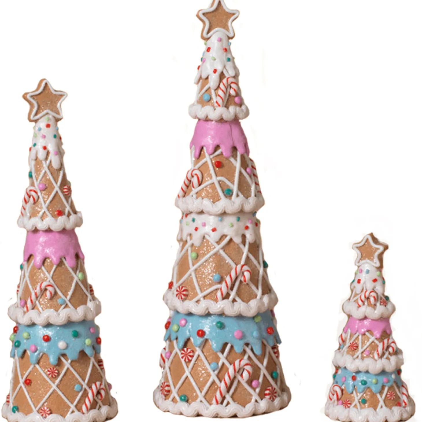 Set Of 3 Clay Dough Gingerbread Tree Christmas Decoration 2656770