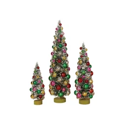 Set Of 3 Frosted Multicolor Bottle Brush Trees Christmas Figure 2223850