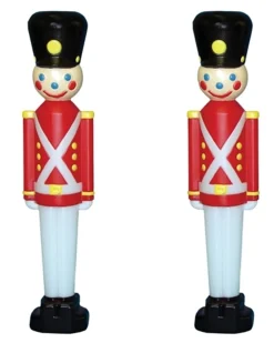 Set Of 2 Toy Soldier With Black Hat Plastic Blow Mold Decorations