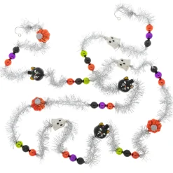 Shiny Brite Halloween 7' Tinsel Cat, Pumpkin, Ghost Glass Garland 4028054