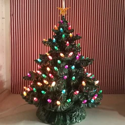 Sierra Lighted Green Ceramic Christmas Tree 16"