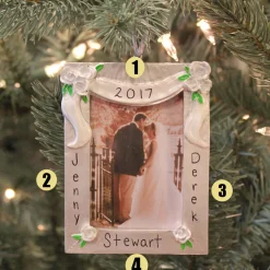 Silver And White Wedding Picture Frame Personalized Christmas Ornament PF958