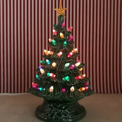 Small Lighted Green Ceramic Christmas Tree 12"