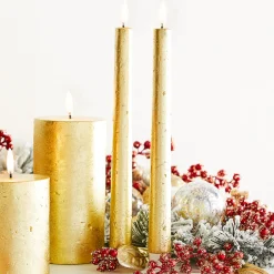 Uyuni 11" Moving Flame Gold Taper Candle Set Of 2 4134522