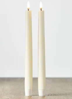 Uyuni 11" Moving Flame Ivory Unscented Taper Candle Set Of 2 4034513