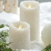 Uyuni 3" X 5", 6" Moving Flame White Iced Pillar Battery Candle