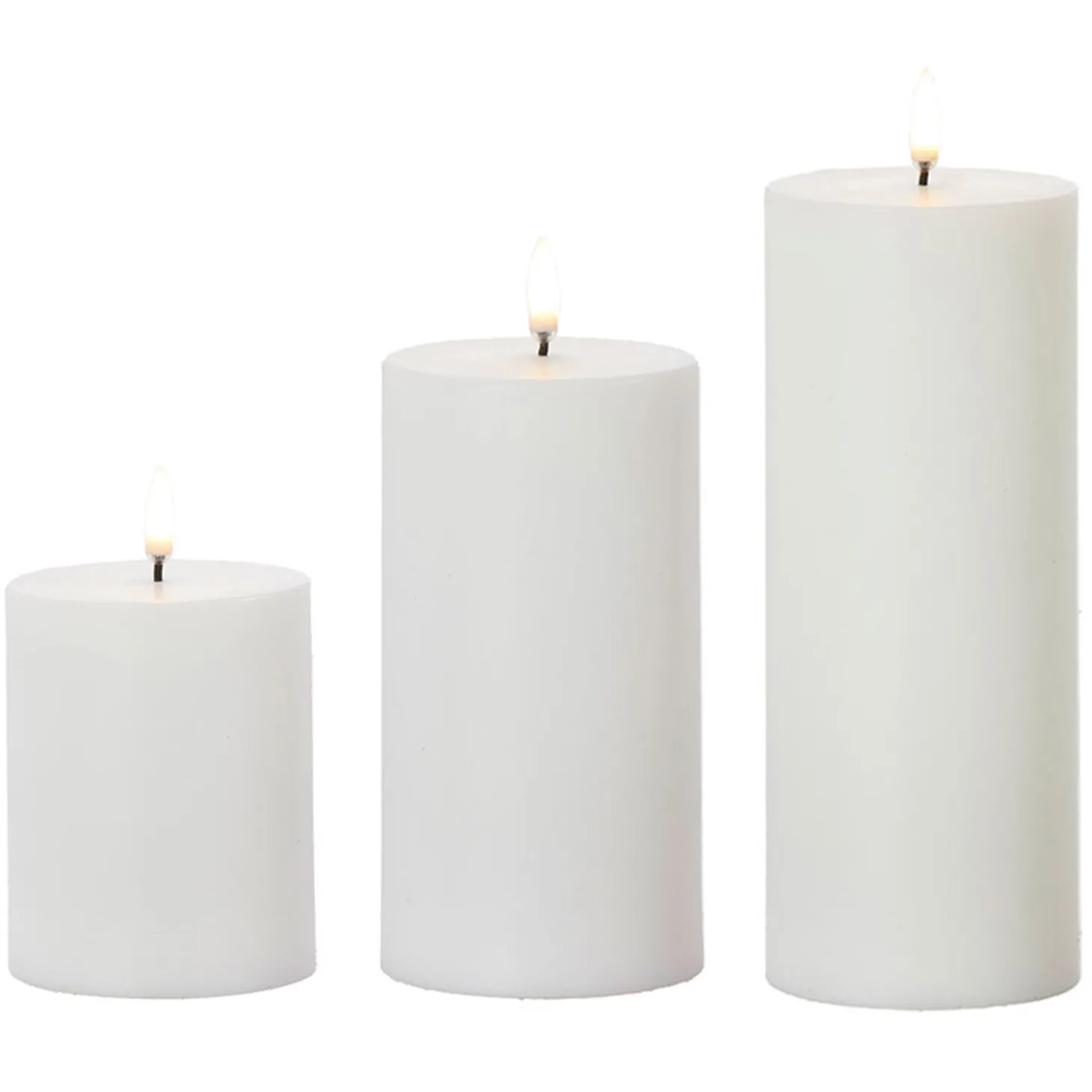 Uyuni 3" X 5", 7" Or 9" Flat Top Moving Flame White Unscented Pillar Battery Candle