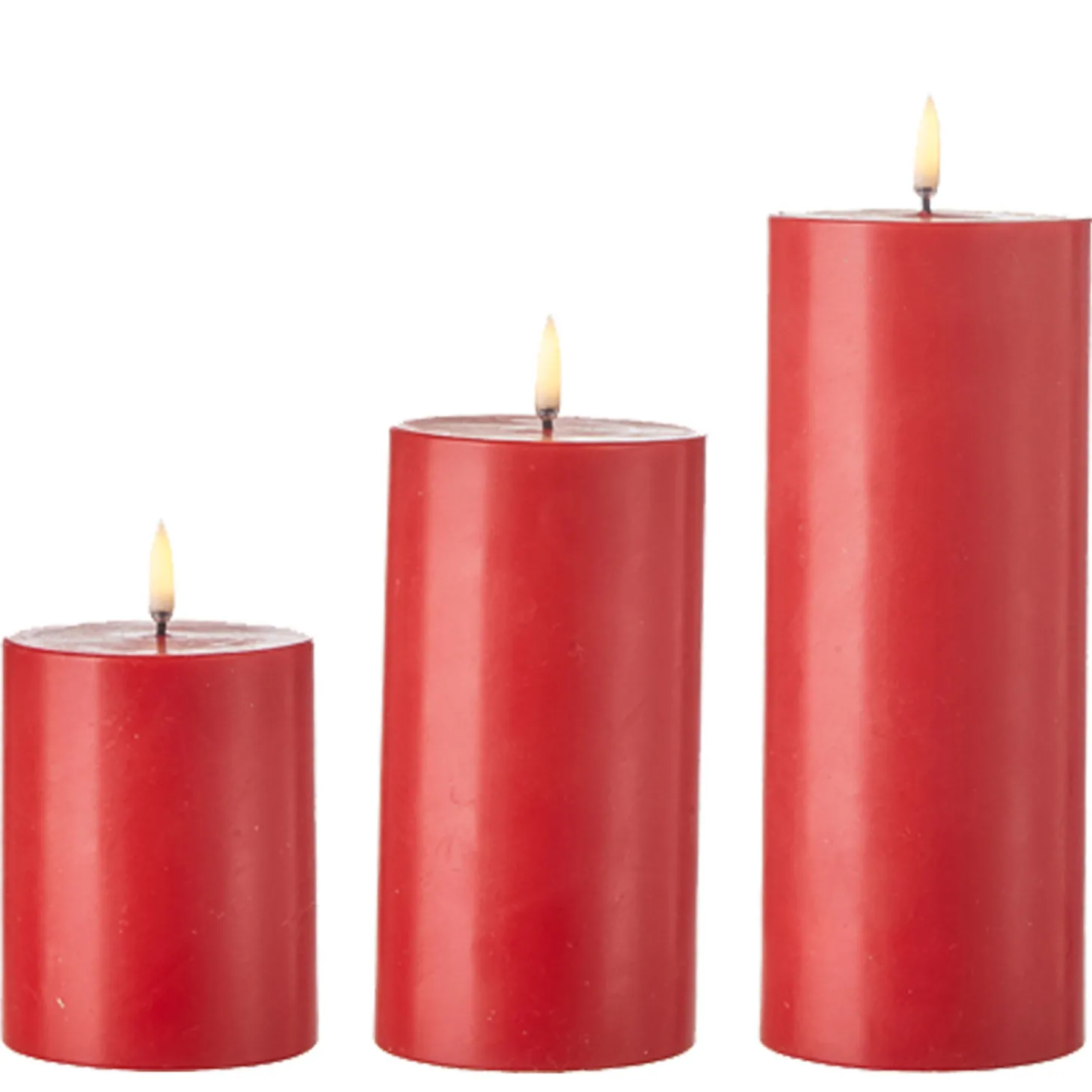 Uyuni 3" X 5" Or 7" Or 9" Flat Top Moving Flame Red Unscented Pillar Battery Candle