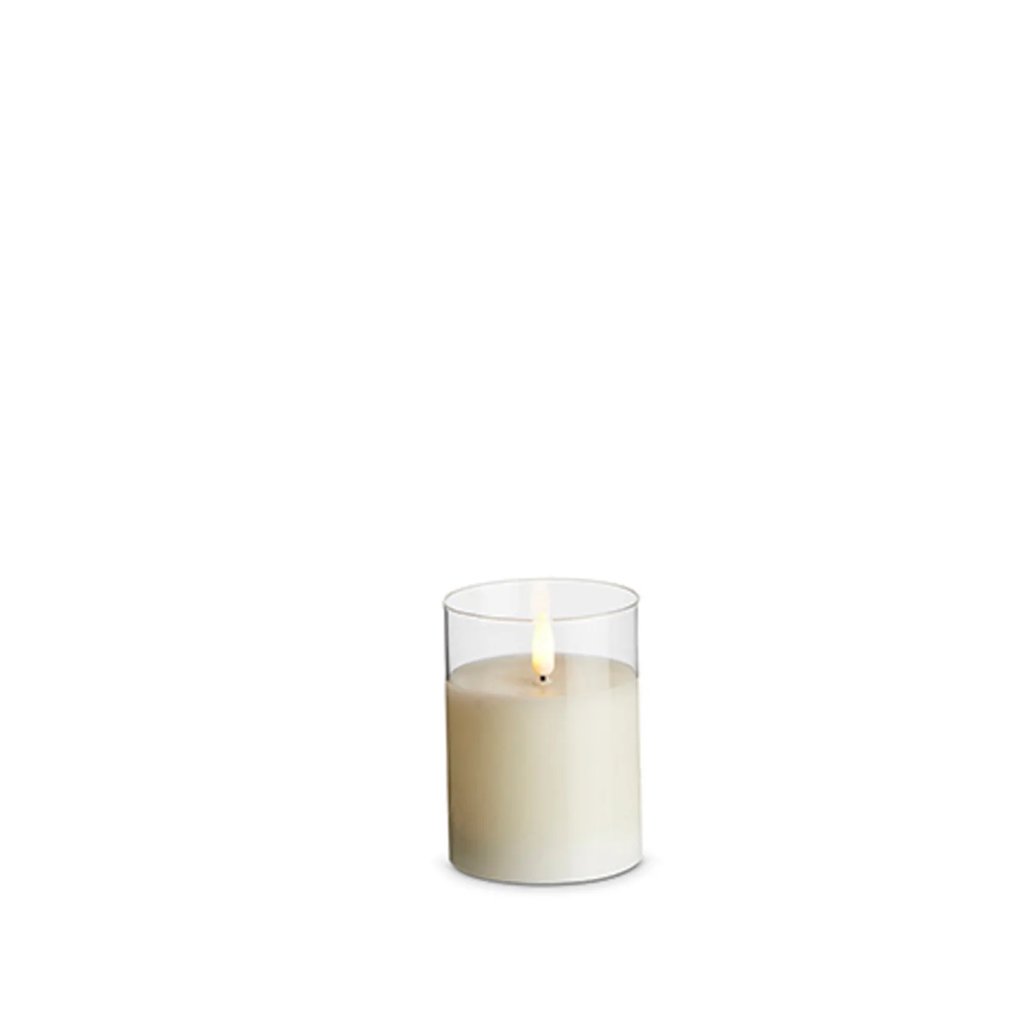 Uyuni Moving Flame Clear Glass Ivory Pillar Battery Candle