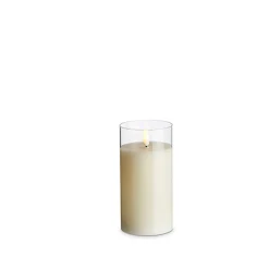 Uyuni Moving Flame Clear Glass Ivory Pillar Battery Candle
