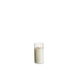 Uyuni Moving Flame Clear Glass Ivory Pillar Battery Candle