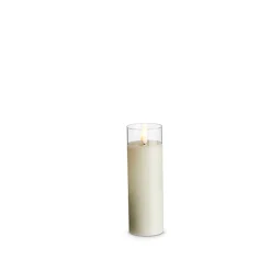 Uyuni Moving Flame Clear Glass Ivory Pillar Battery Candle
