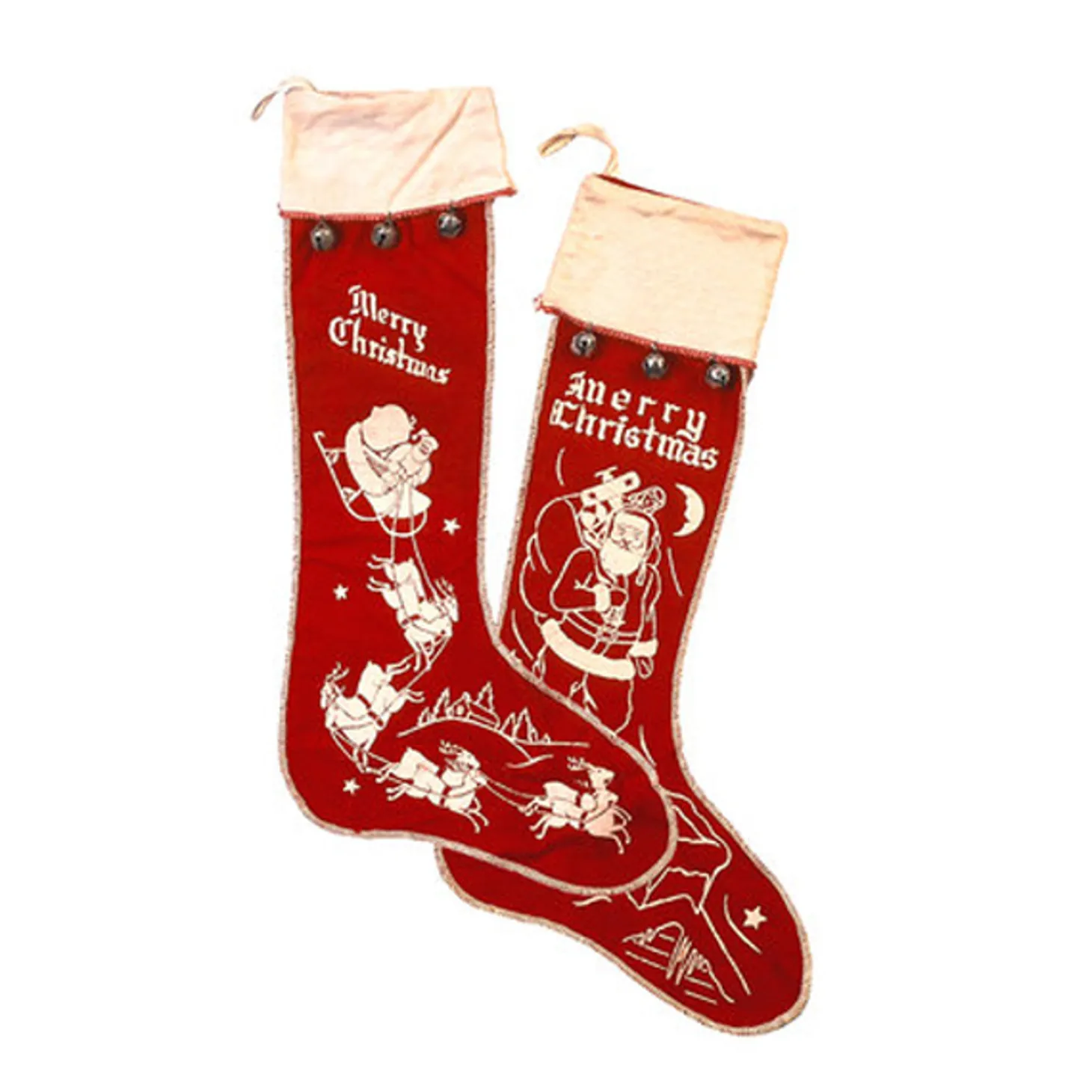 Vintage Inspired Large Felt Christmas Stockings Set Of 2 2269